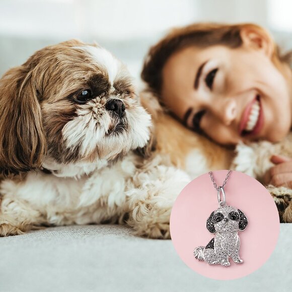 Shih Tzu Pet Lovers Dog Breed Puppy Owners Rhodium Sterling Silver CZ Necklace - Picture 4 of 9